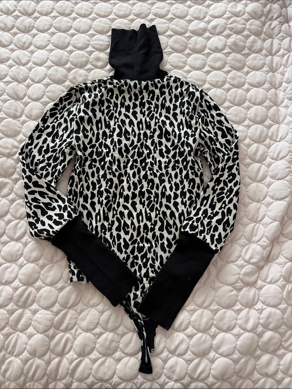 Wolford Black & White Leopard Print Turtleneck Bodysuit